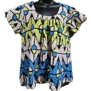 Vertigo Paris Geometric Blouse Size XL Lightweight Artsy 100% Cotton READ